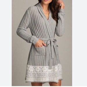 NWT Lemon Women's Oxford Robe Sleepwear Spa Size S/M Light Gray snowflake